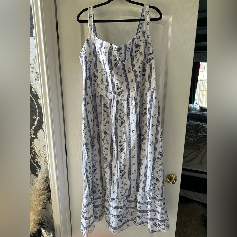 REFORMATION white and blue summer dress